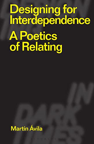 Book cover with yellow text on a black background reading Designing for Interdependence.
