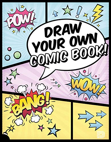 Comic book cover with colorful speech bubbles and action words.