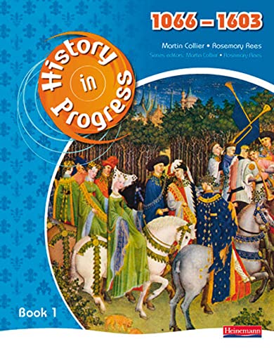 History textbook cover, “History in Progress,” depicting medieval figures on horseback.