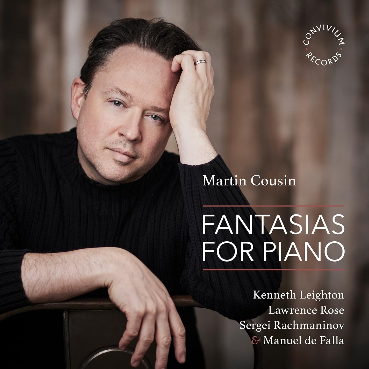 Portrait of pianist Martin Cousin, album cover for "Fantasias For Piano.