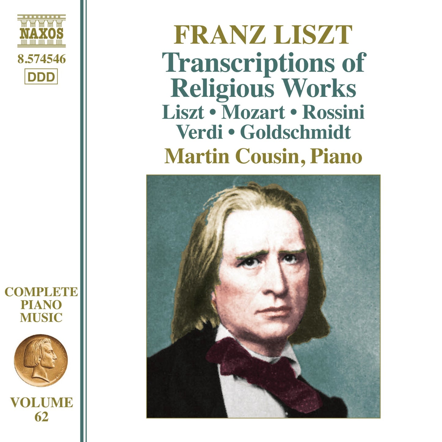 CD cover featuring pianist Martin Cousin and portrait of Franz Liszt.