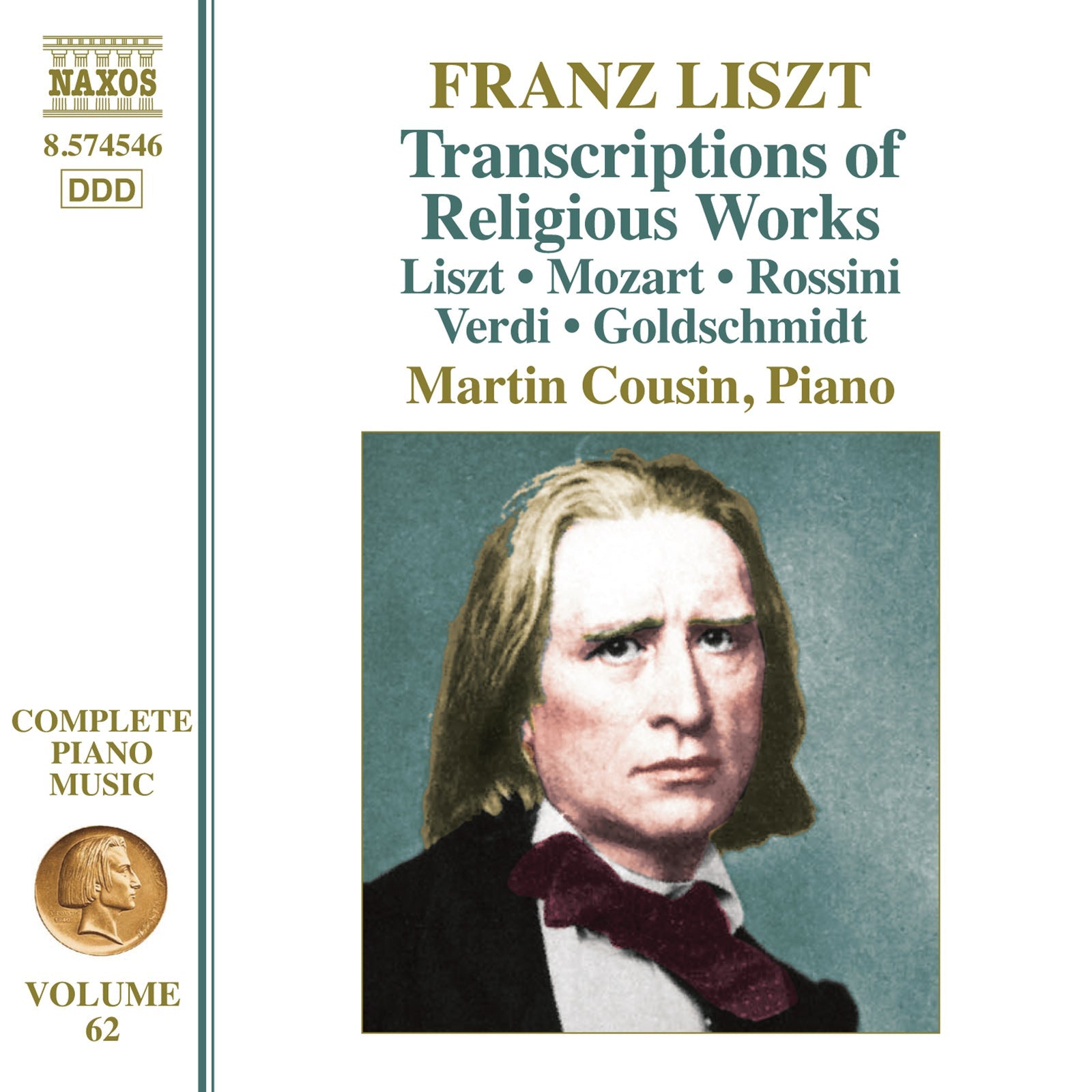 CD cover featuring pianist Martin Cousin and portrait of Franz Liszt.