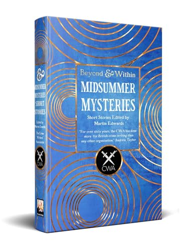 Blue book cover titled Midsummer Mysteries with gold concentric circle patterns and CWA logo.