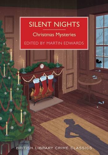 Book cover: Christmas scene with fireplace, stockings, and a shadowy figure.