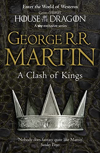 Book cover: “A Clash of Kings” by George R.R. Martin, with a crown.