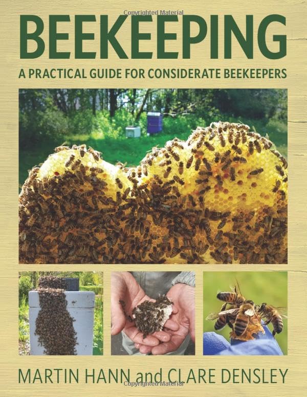 Book cover with bees on honeycomb, titled “Beekeeping.”
