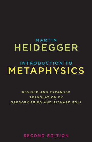 Black book cover with yellow and red text: "Introduction to Metaphysics" by Martin Heidegger.