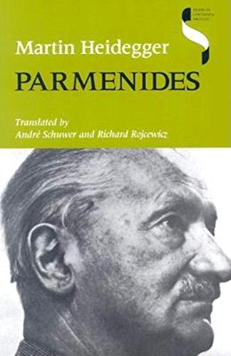 Book cover: "Parmenides" by Heidegger, with a portrait of a man.
