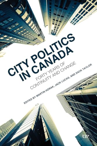 Book cover: "City Politics in Canada" with a skyline background.