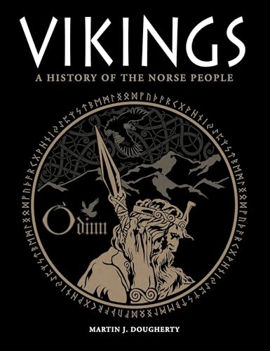 Book cover for “Vikings: A History of the Norse People” with Odin illustration.