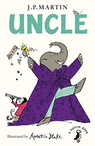 Book cover: “Uncle” with an elephant in a purple robe, illustrated by Quentin Blake.