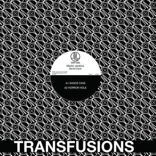 Vinyl record cover with black and white pattern and "TRANSFUSIONS" text at the bottom.