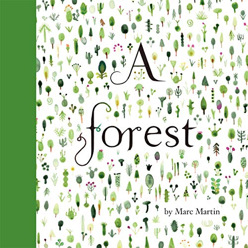 Book cover titled A Forest by Marc Martin with watercolor illustrations of small trees.
