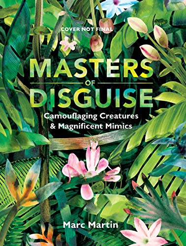 Book cover showing a pink orchid mantis camouflaged among lush green tropical jungle foliage.