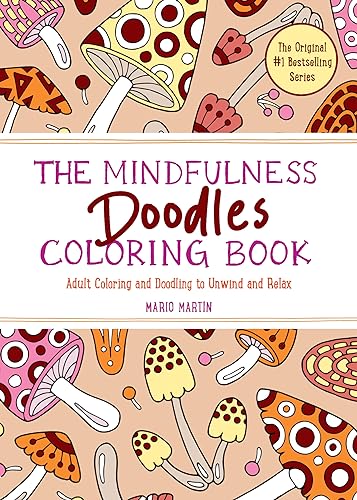 Cover of coloring book featuring colorful, patterned mushrooms and text.