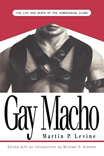 Book cover: “Gay Macho” with a muscular man in a leather harness.