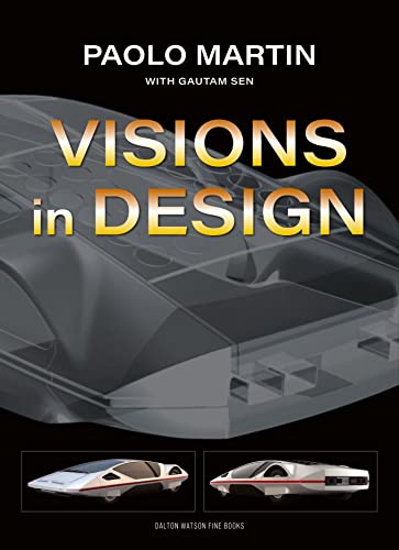 Book cover: "Paolo Martin: Visions in Design" featuring futuristic vehicle designs.