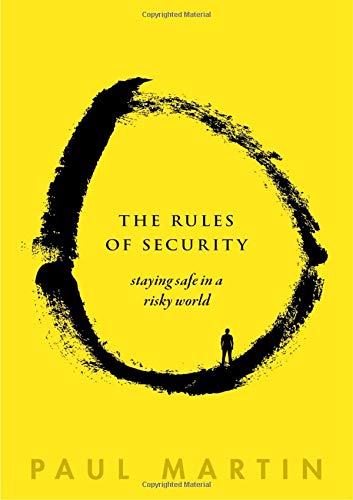 Yellow book cover with black circular brushstroke and title, "The Rules of Security.