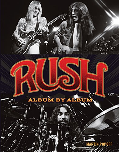 Book cover for “Rush (Album by Album)” featuring band members playing instruments.