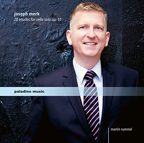 CD cover featuring portrait of Martin Rummel, cellist, against a dark background.
