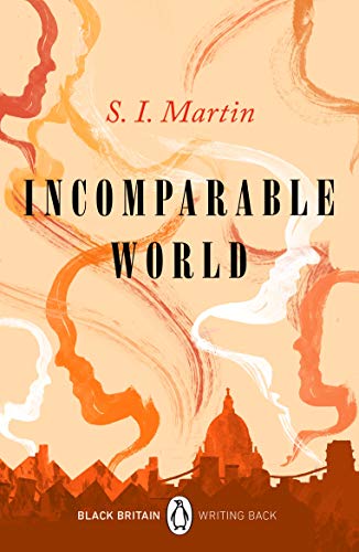 Book cover: “Incomparable World” with abstract faces and a city skyline.