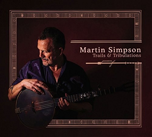 Album cover with man playing a guitar-like instrument, dark background, ornate border.