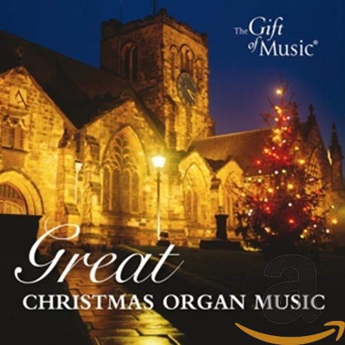 CD cover: church exterior, Christmas tree, and title "Great Christmas Organ Music".