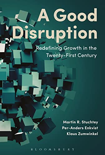 Book cover: "A Good Disruption" with abstract blue cube design.