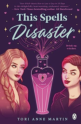 Book cover featuring two women and a glowing potion bottle.