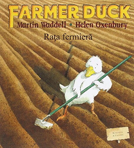 A white duck holding a hoe in a plowed field on a book cover.