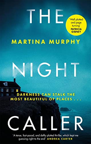 Book cover: “The Night Caller” with a coastal cliff and dark house.