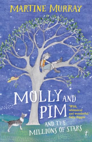 Girl in a tree with a dog, book cover illustration.