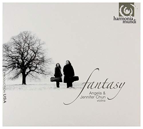 CD cover with two figures holding violins in a winter landscape.