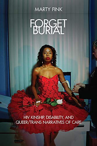 Book cover: woman in red dress, medical setting, text “Forget Burial”.