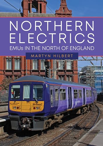 Book cover featuring a purple and yellow electric train in England.