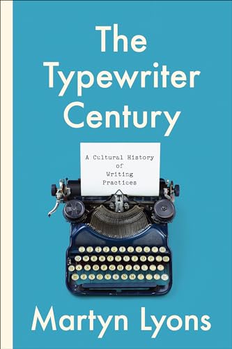 Book cover featuring a vintage blue typewriter and white text.