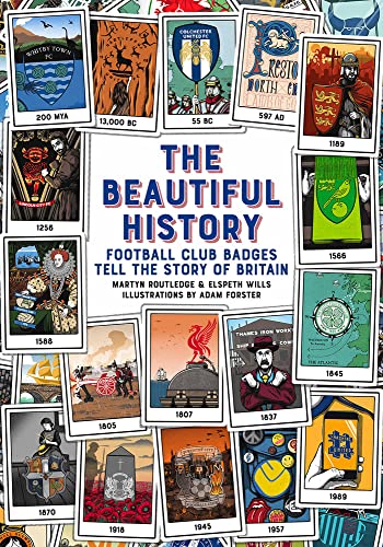 Book cover featuring various illustrated football club badges and historical scenes around the title.