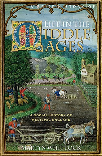 Book cover depicting medieval life in England, with figures and landscape.