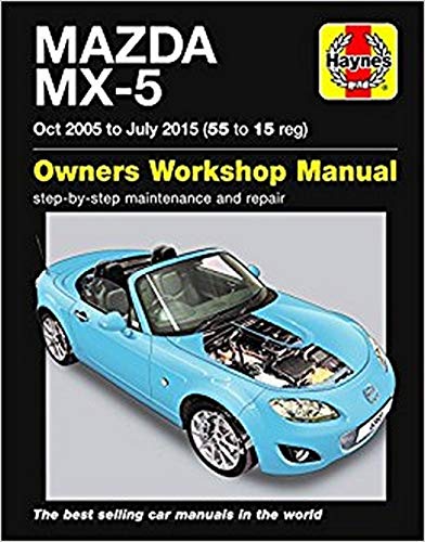 Haynes Mazda MX-5 owners workshop manual cover featuring a light blue convertible car.