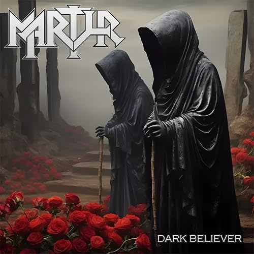 CD cover: hooded figures in a misty, red rose landscape.