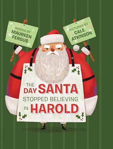 Illustration of a disgruntled Santa Claus holding protest signs.