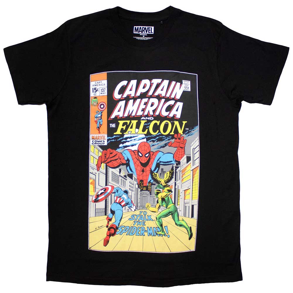 Captain America and Falcon comic cover design on a unisex X-Large t-shirt.