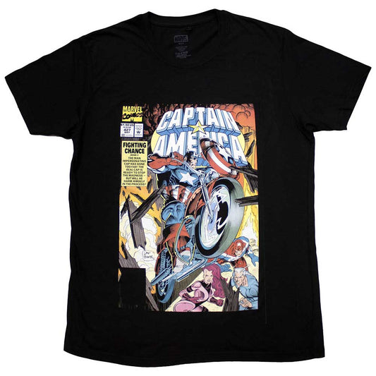 Black t-shirt with a Captain America comic book cover graphic.