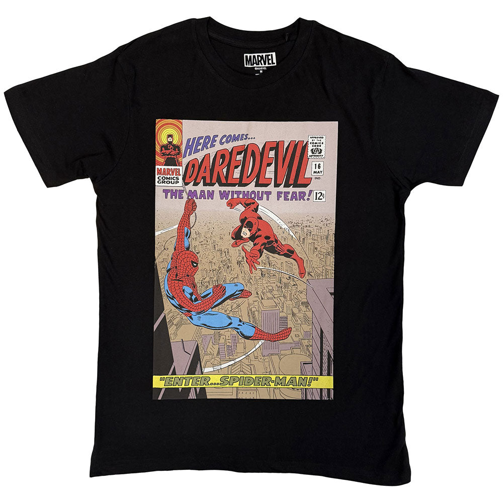 Black t-shirt with vintage Daredevil comic cover featuring Spider-Man.