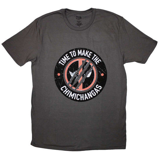 Black t-shirt featuring Deadpool holding chimichangas, Marvel logo, size XX-Large.