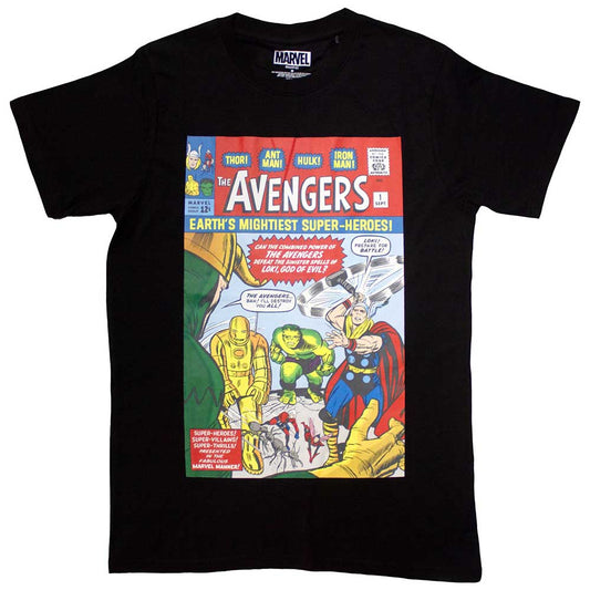 Large blue t-shirt featuring a colorful Marvel comic book cover design.