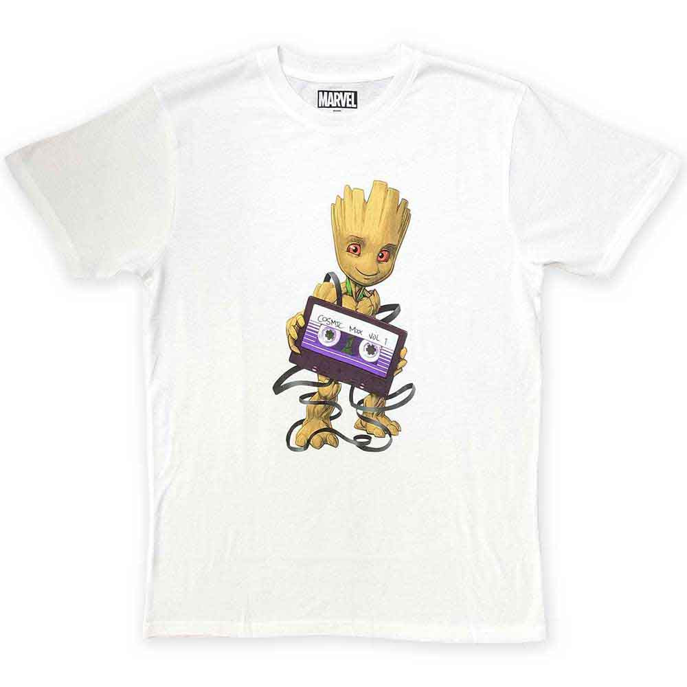 Guardians of the Galaxy t-shirt, small size, with a cosmic tape design.