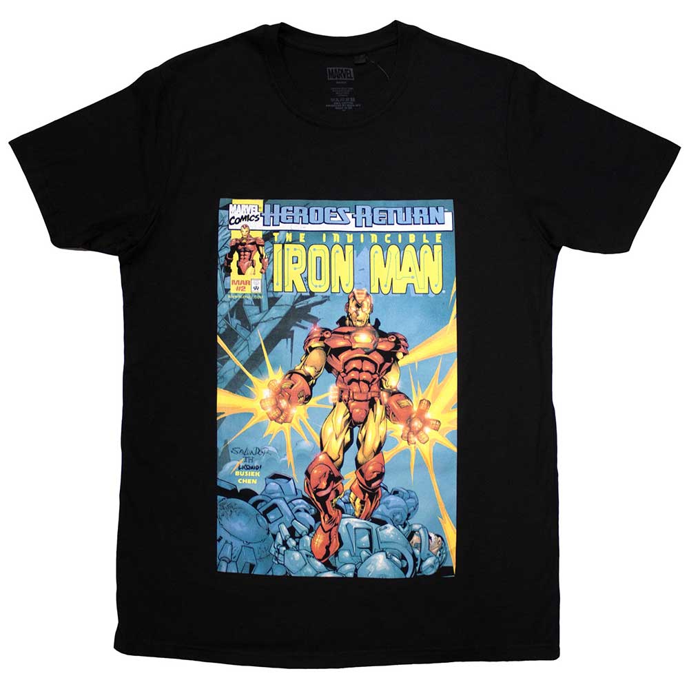 Iron Man comic cover graphic on a black unisex t-shirt, size XX-Large.