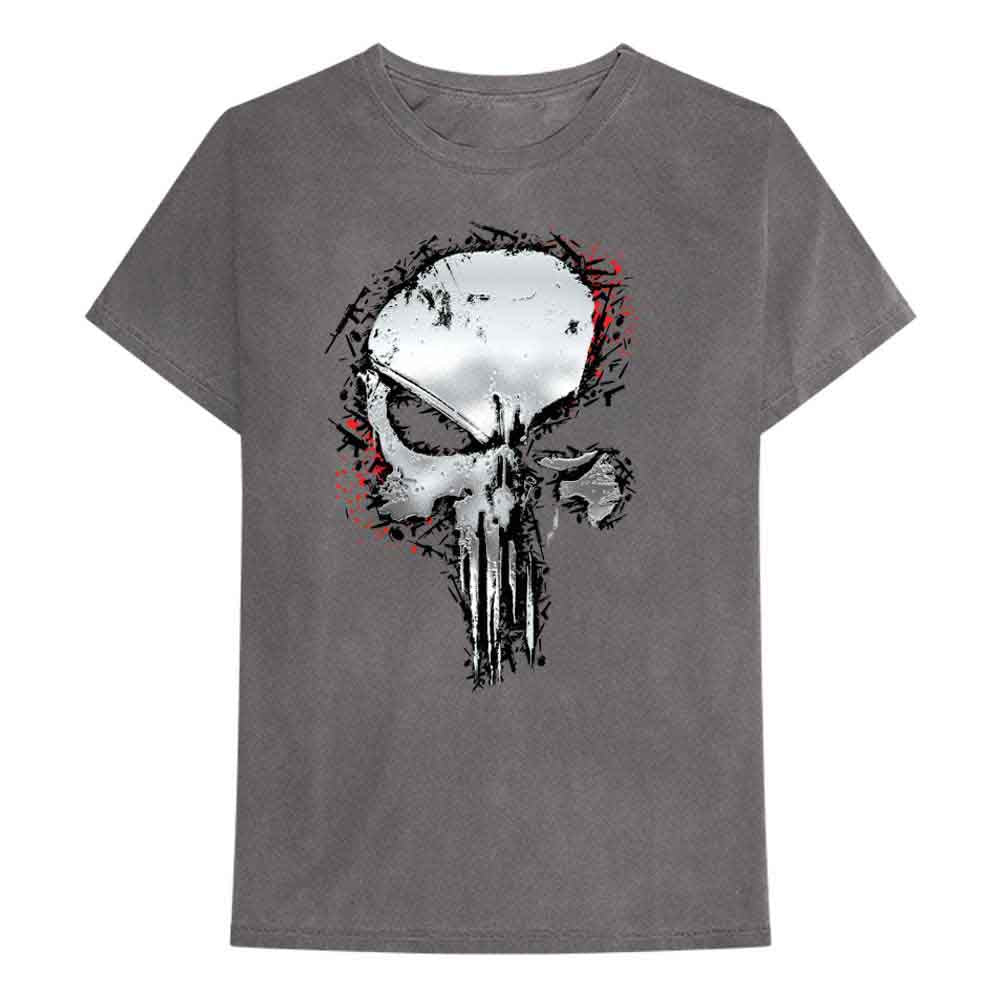 Black t-shirt featuring a metallic silver Punisher skull logo, size XX-Large.