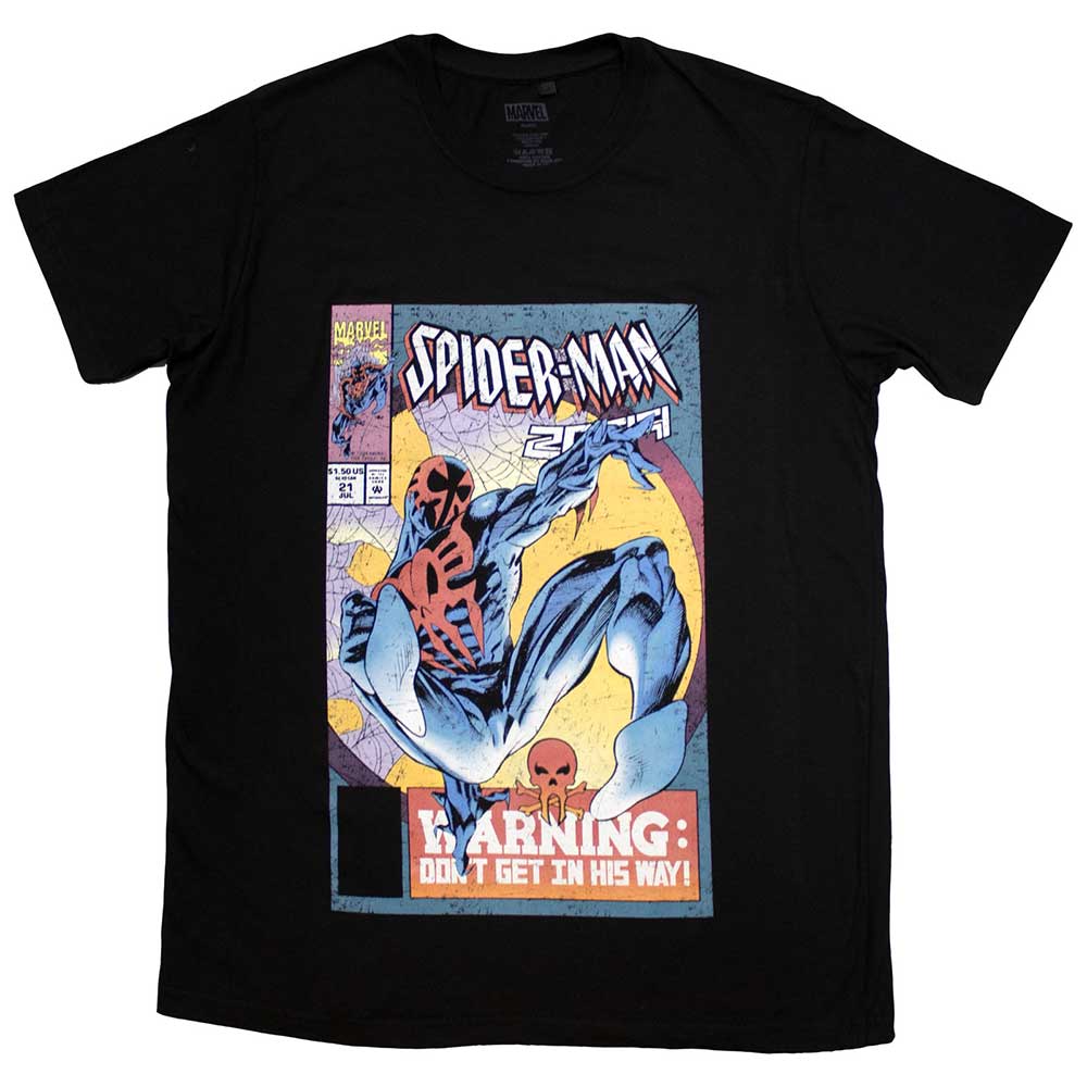 Medium unisex t-shirt featuring Spider-Man comic cover with warning text.